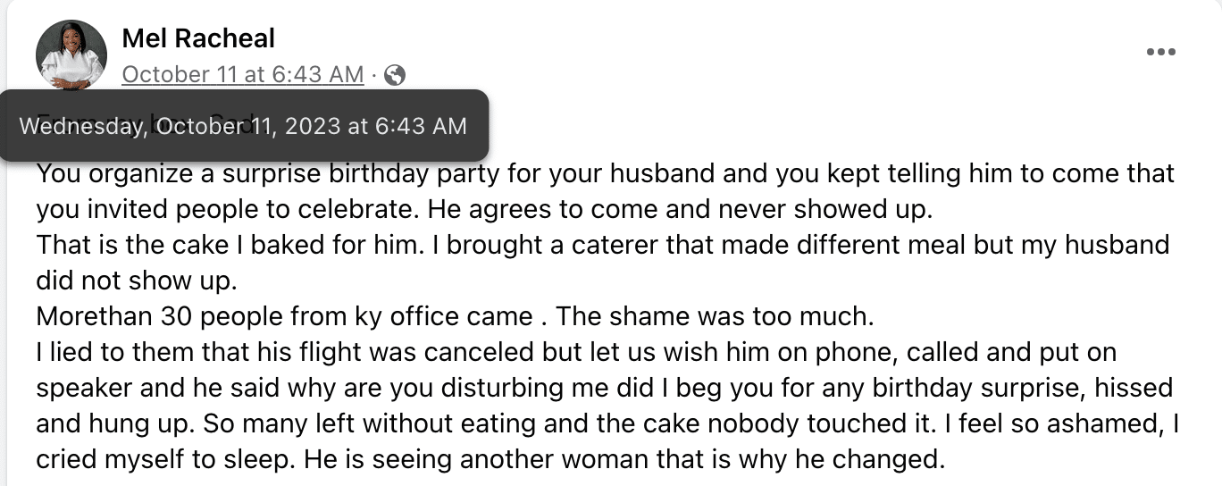 Wife tears up as husband deliberately refuses to attend surprise birthday event